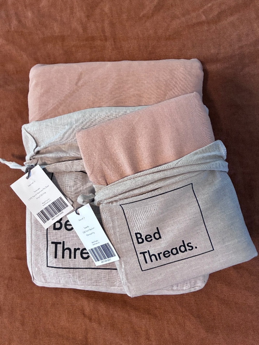 Bed Threads 100% Flax Linen KING / CALI KING Terracotta FLAT Sheet & Pillowcases